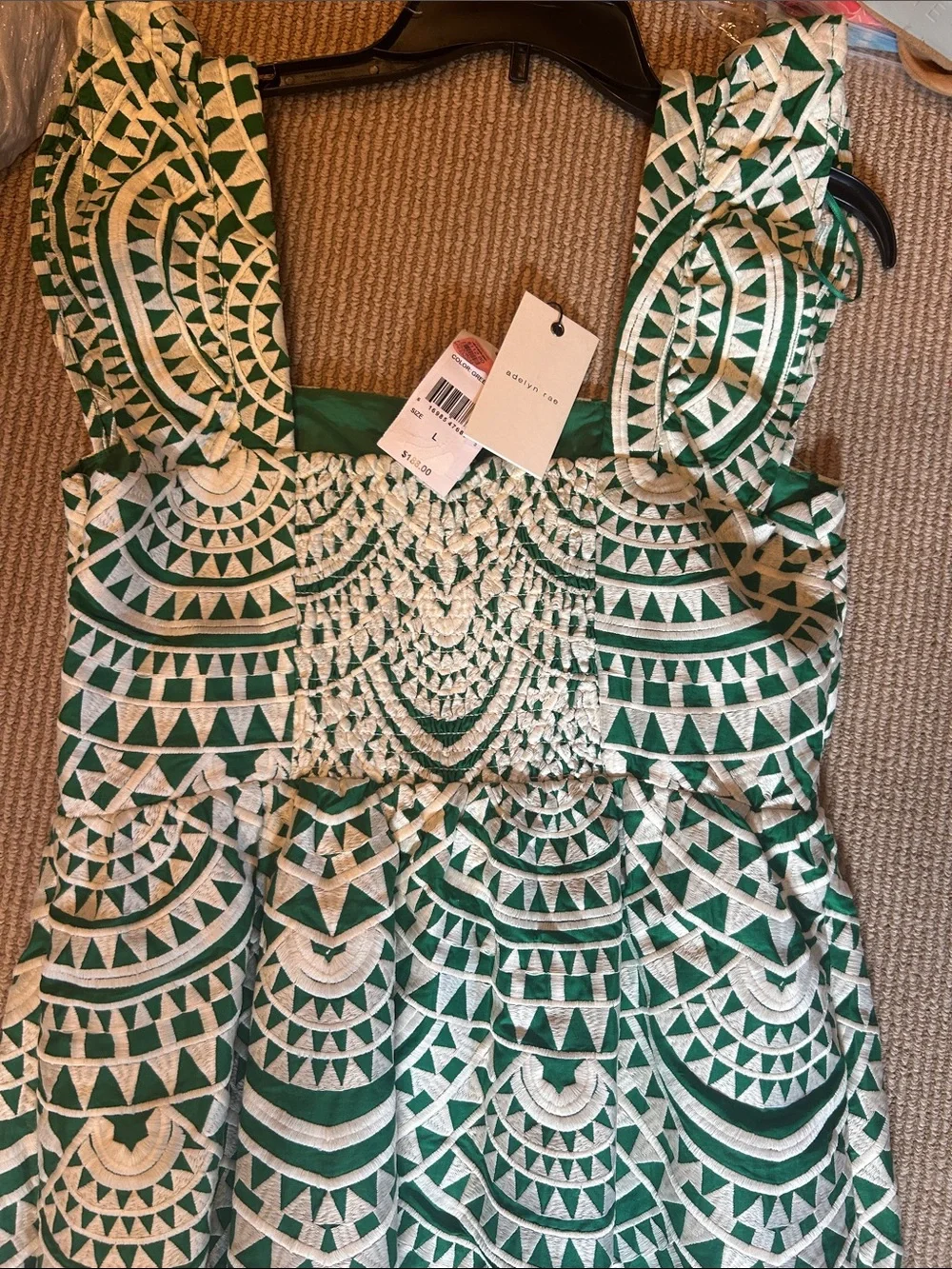 NWT Adelyn Rae Emerald and Cream Geometric Square-Neck crochet Midi Dress L - Picture 15 of 16